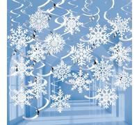 30 Pack Hanging Swirl Snowflake Decorations, White | Christmas Ceiling Decorations, Winter Themed Hanging Ornaments for Xmas Party Supplies