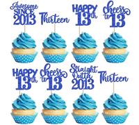 30 Pack Happy 13th Birthday Cupcake Toppers Glitter thirteen Awesome Since Straight Outta 2013 Cupcake Picks Cheers to 13 Years Cake Decorations for Happy 13th Birthday Anniversary Party Supplies Blue