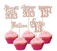 30 Pack Happy 13th Birthday Cupcake Toppers Glitter thirteen Awesome Since Straight Outta 2013 Cupcake Picks Cheers to 13 Years Cake Decorations for 13th Birthday Anniversary Party Supplies Rose Gold