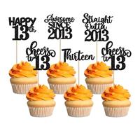 30 Pack Happy 13th Birthday Cupcake Toppers Glitter thirteen Awesome Since Straight Outta 2013 Cupcake Picks Cheers to 13 Years Cake Decorations for 13th Birthday Anniversary Party Supplies Black