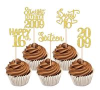 30 Pack Happy 16th Birthday Cupcake Toppers Straight Outta 2009 Sixteen Awesome Since 2009 Cupcake Picks 16 Fabulous Cake Decorations for 16th Birthday Anniversary Party Gold