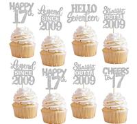 30 Pack Happy 17th Birthday Cupcake Toppers Glitter Seventeen Years Old Cupcake Picks for Cheers to 17 Years Wedding Anniversary Party Decoration Supplies