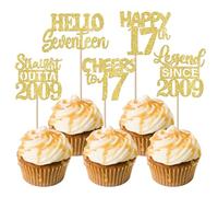 30 Pack Happy 17th Birthday Cupcake Toppers Glitter Seventeen Years Old Cupcake Picks for Cheers to 17 Years Wedding Anniversary Party Decoration Supplies