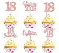 30 Pack Happy 18th Birthday Cupcake Toppers Glitter Hello 18 Eighteen Vintage 2008 Cupcake Picks Cheers to 18 Party Decorations for 18th Birthday Anniversary Party Cake Decorations Rose Gold