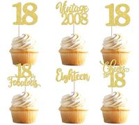 30 Pack Happy 18th Birthday Cupcake Toppers Glitter Hello 18 Eighteen Vintage 2008 Cupcake Picks Cheers to 18 Party Decorations for 18th Birthday Anniversary Party Cake Decorations Gold