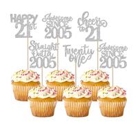 30 Pack Happy 21st Birthday Cupcake Toppers Glitter Awesome Since Straight Outta 2005 Cupcake Picks Cheers to 21 Years Cake Decorations for Happy 21st Birthday Anniversary Party Supplies Silver
