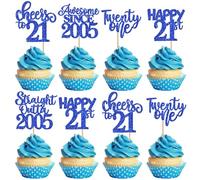 30 Pack Happy 21st Birthday Cupcake Toppers Glitter Awesome Since Straight Outta 2005 Cupcake Picks Cheers to 21 Years Cake Decorations for Happy 21st Birthday Anniversary Party Supplies Blue