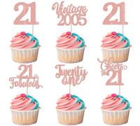30 Pack Happy 21st Birthday Cupcake Toppers Glitter Hello 21 Twenty One Vintage 2005 Cupcake Picks Cheers to 21 Party Decorations for 21st Birthday Anniversary Party Cake Decorations Rose Gold