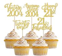 30 Pack Happy 21st Birthday Cupcake Toppers Glitter Vintage 2004 Twenty-one Awesome Since 2004 Cupcake Picks 21 Fabulous Cake Decorations for 21st Birthday Wedding Anniversary Party Supplies