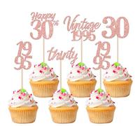 30 Pack Happy 30th Birthday Cupcake Toppers Cheers to 30 Vintage 1995 Cupcake Picks Hello Thirty 30th Birthday Decorations for 30th Wedding Anniversary Birthday Party Cake Decorations Rose Gold