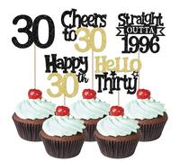 30 Pack Happy 30th Birthday Cupcake Toppers Glitter Thirty Straight Outta 1996 Cupcake Picks Cheers to 30 Years Cupcake Decorations for 30th Birthday Party Cake Decorations Supplies Black Gold