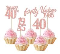 30 Pack Happy 40th Birthday Cupcake Toppers Cheers to 40 Vintage 1985 Cupcake Picks Hello 40 Forty 40th Birthday Decorations for 40th Wedding Anniversary Birthday Party Cake Decorations Rose Gold