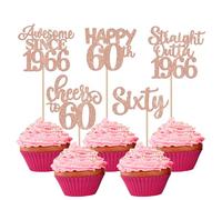 30 Pack Happy 60th Birthday Cupcake Toppers Glitter Sixty Awesome Since Straight Outta 1966 Cupcake Picks Cheers to 60 Years Cake Decorations for 60th Birthday Anniversary Party Supplies Rose Gold