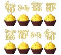 30 Pack Happy 60th Birthday Cupcake Toppers Glitter Sixty Awesome Since Straight Outta 1966 Cupcake Picks Cheers to 60 Years Cake Decorations for Happy 60th Birthday Anniversary Party Supplies Gold