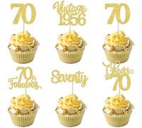 30 Pack Happy 70th Birthday Cupcake Toppers Glitter Hello 70 Seventy Vintage 1956 Cupcake Picks Cheers to 70 Party Decorations for 70th Birthday Anniversary Party Cake Gold