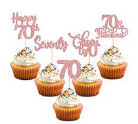 30 Pack Happy 70th Birthday Cupcake Toppers Gold Glitter Seventy Cheers to 70 Years Old Birthday Cupcake Picks for 70th Birthday Anniversary Party Cake Decorations Supplies