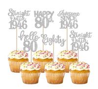 30 Pack Happy 80th Birthday Cupcake Toppers Straight Outta 1946 Eighty Awesome Since 1946 Cupcake Picks 80 Fabulous Cake Decorations for 80th Birthday Wedding Anniversary Party Silver