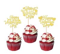 30 Pack Happy Valentine's Day Birthday Cake Decoration Sweet Love Heart Decoration Valentine's Day Cupcake Topper for Valentine's Day Wedding Shower Birthday Party Cake Decoration Gold
