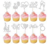 30 Pack He Asked She Said Yes Cupcake Toppers Engagement Cupcake Toppers Miss to Mrs Love Heart Ring Miss to Mrs Cupcake Picks for Wedding Engagement Party Cake Decorations Supplies Silver