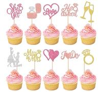 30 Pack He Asked She Said Yes Cupcake Toppers Miss to Mrs I Do Love Heart Ring Cupcake Picks Wedding Engagement Cake Decorations for Wedding Engagement Bridal Shower Party Supplies Colorful