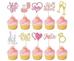 30 Pack He Asked She Said Yes Cupcake Toppers Miss to Mrs I Do Love Heart Ring Cupcake Picks Wedding Engagement Cake Decorations for Wedding Engagement Bridal Shower Party Supplies Colorful
