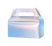 30 Pack Holographic Silver Party Food Boxes with Handle, Iridescent Favor Boxes for Sweets Candy Cakes Cupcakes, Goodie Box for Wedding Birthday School Outdoor Party, Shiny Gift Box for Kids & Adults