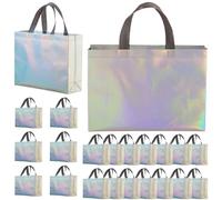 30-pack Iridescent Reusable Gift Bags with Handles 15.7 x 11.8 x 3.9 in Large Non Woven Shopping Grocery Bags Holographic Goodie Tote Bag for Party, Holiday, Birthday, Wedding, Bachelorette