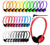 30 Pack Kids Headphones School Headphones Multi Color Classroom Headphones Student Headphones Adjustable on Ear Headphones with 3.5 mm Jack for School Libraries Students Adults, Individually Wrapped