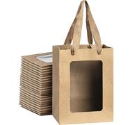 30-Pack Kraft Paper Gift Bags with Clear Window | 7.9"x5.9"x3.9" Reusable Loots Bags with Handle | Kraft Thank You Bags Give away Bags Favors Bags for Christmas, Birthdays, Bachelorette Parties