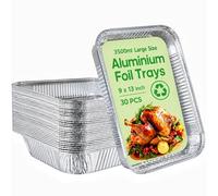 30 Pack Large Aluminium Foil Trays (32x21x5 cm) - Bulk Heavy Duty Roasting Pans & Deep Baking Tins - Disposable Rectangular Containers for Catering, BBQ, Meal Prep & Freezer, 9x13inch (3500ml)