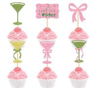 30 Pack Martini Bow Birthday Cupcake Toppers A Tini Bit Older Bow Olive Green Wine Glass Birthday Party Decorations Martini Bachelorette Bridal Shower Party Tini Bar Party Decorations