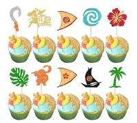30 Pack Moana Cupcake Toppers Glitter Palm Leaf Moana Cupcake Picks The Sea is Calling Hawaiian Tropical Cake Decorations for Luau Summer Baby Shower Birthday Party Supplies