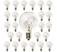 30 Pack of G40 Replacement Bulbs, 5 Watt G40 Globe Bulbs for String Lights, Candelabra Screw Base, Fits E12 and C7 Sockets, Indoor/Outdoor Use, Clear Glass G40 Bulbs, Secure & Convenient Packaging