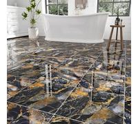 30-Pack Peel and Stick Floor Tiles Waterproof, Polish Blue Gold Stone Marble Vinyl Flooring, Self Adhesive Tile for Bathroom, Kitchen, Living Room, RV, 12" x 12", Vinyl Floor Tiles Cover 30 Sq.Ft