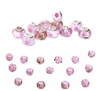 30 Pack Pink Murano Glass Charms - Pandora Compatible Lampwork Beads with Sterling Silver Core - Rose Blossom Glitter Multicolour - Christmas Jewellery Gifts for Women Girls Mum