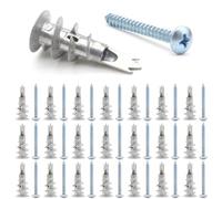 30 Pack Plasterboard Fixings Raw Plugs and Screws 3 Pointed Tips Self Drilling Plasterboard Cavity Wall Screws and Drywall Anchors