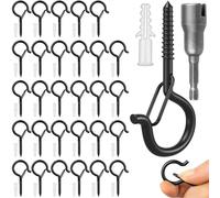 30 Pack Q-Hanger Hooks with Safety Buckle Design, Heavy Duty Light Eye Ceiling Screw Hook, Mounted on Wall Hooks for Hanging Outdoor String Lights, Plants, Wind Chimes & Christmas Lights (Black)
