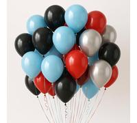 30 Pack Red Black Light Blue Silver Balloons 10 Inch Latex Balloons for Boys Birthday Party Super Hero Theme Decorations Graduation Anniversary and Event Supplies