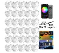 30 Pack RGB WiFi LED Decking Lights, IP67 Waterproof Ø30mm Plinth Lights