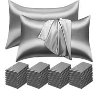 30 Pack Satin Pillowcase for Hair and Skin Queen Size Silk Pillow Cases Bulk, 20x30 Inch Satin Pillow Case Washable Cooling Pillowcase Cover with Envelope Closure for Bedding Sleeping Women Men(Grey)