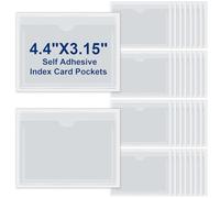 30 Pack Self-Adhesive Index Card Pockets with Top Open for Loading - Ideal Card Holder for Organizing and Protecting Your Index Cards - Crystal Clear Plastic (3.6 x 4.8 Inches)