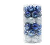 30-Pack Shatterproof Plastic Christmas Ball Ornaments 6 Cm Painted Holiday Tree Decorations with Glossy/Matte/Glitter Finishes Festive Geometric Striped Designs for Home Plus Yard(Blue)
