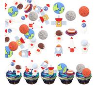 30 Pack Space Cake Topper Space Astronaut Cupcake Toppers Astronaut Figurine Birthday Outer Space Cupcake Picks Rocket Planet Trip to the Moon Cupcake Decorations Baby Shower Kids Party Supplies