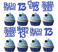 30 Pack Straight Outta 2013 Cupcake Toppers Glitter Thirteen Happy 13th Birthday Cupcake Picks Cheers to 13 Years Cake Decorations for Baby Shower 13th Birthday Anniversary Party Supplies Blue