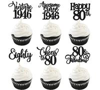 30 Pack Vintage 1946 Cupcake Toppers Glitter Happy 80th Eighty Awesome Since 1946 Cupcake Picks Sweet 80 Cake Decorations for 80th Birthday Wedding Anniversary Party Supplies Black