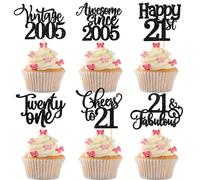 30 Pack Vintage 2005 Cupcake Toppers Glitter Happy 21st Twenty-One Awesome Since 2005 Cupcake Picks Sweet 21 Cake Decorations for 21st Birthday Wedding Anniversary Party Supplies Black