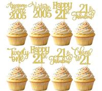 30 Pack Vintage 2005 Cupcake Toppers Glitter Happy 21st Twenty-One Awesome Since 2005 Cupcake Picks Sweet 21 Cake Decorations for 21st Birthday Wedding Anniversary Party Supplies Gold