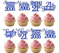 30 Pack Vintage 2005 Cupcake Toppers Glitter Happy 21st Twenty-One Awesome Since 2005 Cupcake Picks Sweet 21 Cake Decorations for 21st Birthday Wedding Anniversary Party Supplies Blue