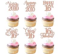 30 Pack Vintage 2010 Cupcake Toppers Glitter Happy 16th Sixteen Awesome Since 2010 Cupcake Picks Sweet 16 Cake Decorations for 16th Birthday Wedding Anniversary Party Supplies Rose Gold