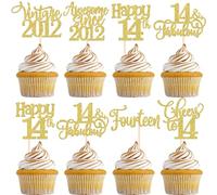 30 Pack Vintage 2012 Cupcake Toppers Glitter Happy 14th Fourteen Awesome Since 2012 Cupcake Picks Sweet 14 Cake Decorations for 14th Birthday Wedding Anniversary Party Supplies Gold